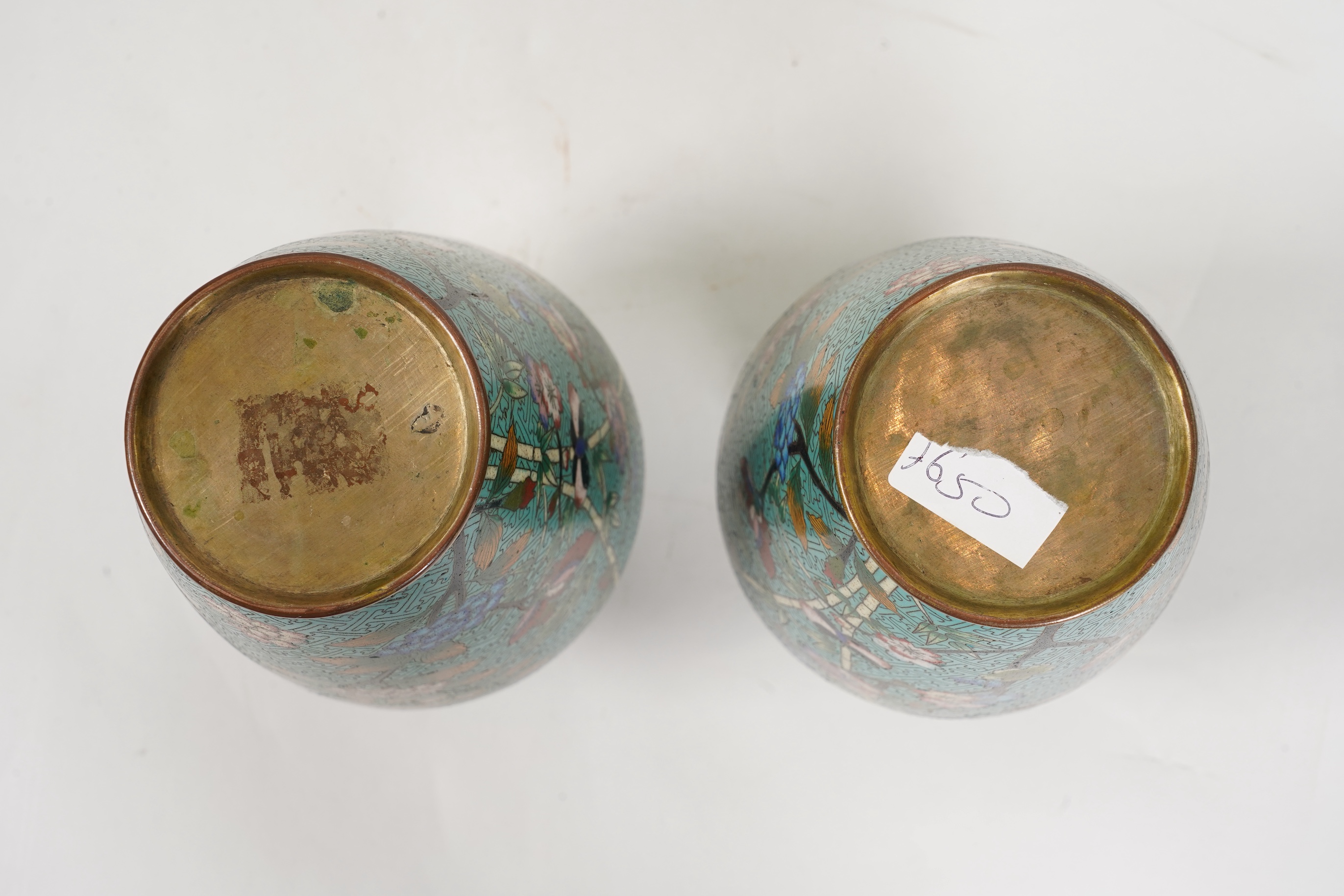 A pair of Chinese cloisonné enamel vases, late 19th century